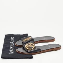 Louis Vuitton Black Leather Lock It Flat Slides Size 39.5