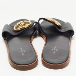Louis Vuitton Black Leather Lock It Flat Slides Size 39.5