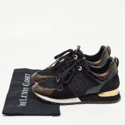 Louis Vuitton Black/Brown Leather, Mesh and Monogram Canvas Run Away Sneakers Size 37.5