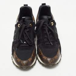 Louis Vuitton Black/Brown Leather, Mesh and Monogram Canvas Run Away Sneakers Size 37.5