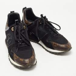 Louis Vuitton Black/Brown Leather, Mesh and Monogram Canvas Run Away Sneakers Size 37.5