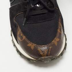 Louis Vuitton Black/Brown Leather, Mesh and Monogram Canvas Run Away Sneakers Size 37.5