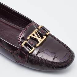 Pre Owned Louis Vuitton Burgundy Patent Leather Oxford Loafers Size 38