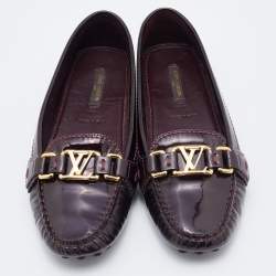 Pre Owned Louis Vuitton Burgundy Patent Leather Oxford Loafers Size 38