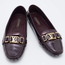 Pre Owned Louis Vuitton Burgundy Patent Leather Oxford Loafers Size 38