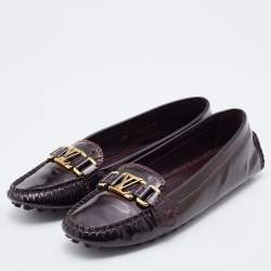 Pre Owned Louis Vuitton Burgundy Patent Leather Oxford Loafers Size 38