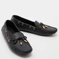 Louis Vuitton Black Monogram Empreinte Leather Gloria Loafers Size 38.5