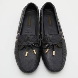 Louis Vuitton Black Monogram Empreinte Leather Gloria Loafers Size 38.5
