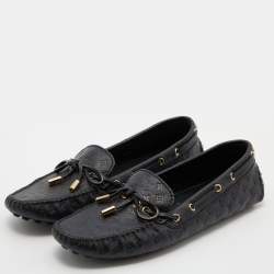 Louis Vuitton Black Monogram Empreinte Leather Gloria Loafers Size 38.5