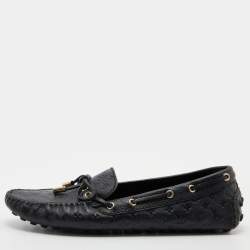 Louis Vuitton Black Monogram Empreinte Leather Gloria Loafers Size 38.5