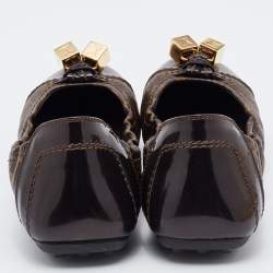 Pre Owned Louis Vuitton Brown Monogram Canvas and Leather Cap Toe Dice Ballet Flats Size 38