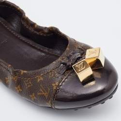 Pre Owned Louis Vuitton Brown Monogram Canvas and Leather Cap Toe Dice Ballet Flats Size 38