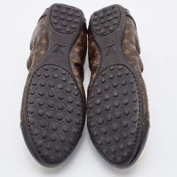 Pre Owned Louis Vuitton Brown Monogram Canvas and Leather Cap Toe Dice Ballet Flats Size 38