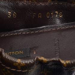 Pre Owned Louis Vuitton Brown Monogram Canvas and Leather Cap Toe Dice Ballet Flats Size 38