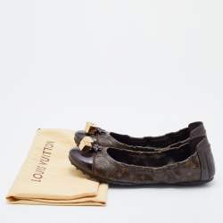 Pre Owned Louis Vuitton Brown Monogram Canvas and Leather Cap Toe Dice Ballet Flats Size 38