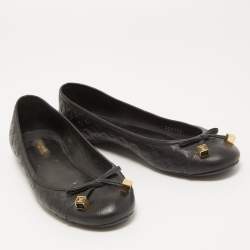 Louis Vuitton Black Monogram Leather Debbie Bow Ballet Flats Size 39
