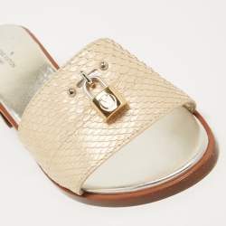 Pre Owned Louis Vuitton Gold Python Lock It Slide Sandals Size 38