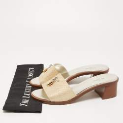Pre Owned Louis Vuitton Gold Python Lock It Slide Sandals Size 38