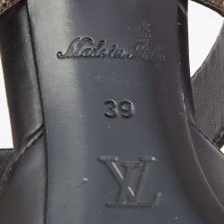 Louis Vuitton Black/Brown Leather and Studded Monogram Canvas Pointed Toe Mules Size 39