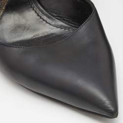 Louis Vuitton Black/Brown Leather and Studded Monogram Canvas Pointed Toe Mules Size 39