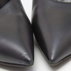 Louis Vuitton Black/Brown Leather and Studded Monogram Canvas Pointed Toe Mules Size 39
