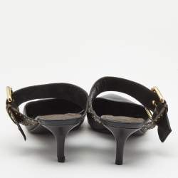 Louis Vuitton Black/Brown Leather and Studded Monogram Canvas Pointed Toe Mules Size 39