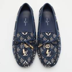 Pre Owned Louis Vuitton Blue Monogram Canvas and Leather 1854 Gloria Loafers Size 36