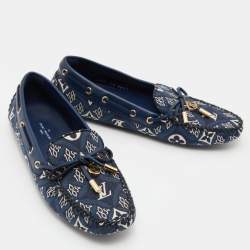 Pre Owned Louis Vuitton Blue Monogram Canvas and Leather 1854 Gloria Loafers Size 36