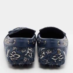 Pre Owned Louis Vuitton Blue Monogram Canvas and Leather 1854 Gloria Loafers Size 36