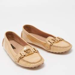 Pre Owned Louis Vuitton Beige Patent Oxford Flats Size 37