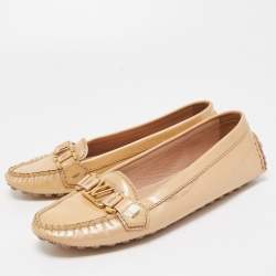 Pre Owned Louis Vuitton Beige Patent Oxford Flats Size 37