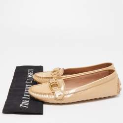 Pre Owned Louis Vuitton Beige Patent Oxford Flats Size 37