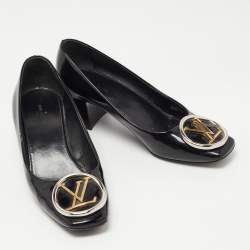 Louis Vuitton Black Patent Leather Madeleine Logo Block Heel Pumps Size 37