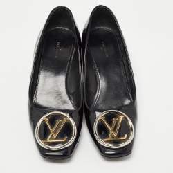 Louis Vuitton Black Patent Leather Madeleine Logo Block Heel Pumps Size 37