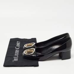 Louis Vuitton Black Patent Leather Madeleine Logo Block Heel Pumps Size 37