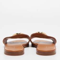 Louis Vuitton Brown Leather Lock It  Flat Slides Size 36