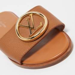 Louis Vuitton Brown Leather Lock It  Flat Slides Size 36