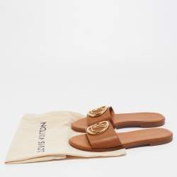 Louis Vuitton Brown Leather Lock It  Flat Slides Size 36