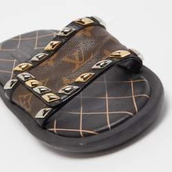 Louis Vuitton Monogram Canvas and Studded Leather Eldorado Slides Size 38