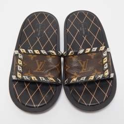Louis Vuitton Monogram Canvas and Studded Leather Eldorado Slides Size 38