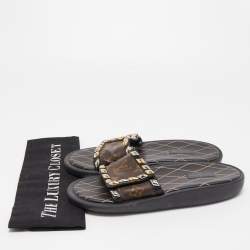 Louis Vuitton Monogram Canvas and Studded Leather Eldorado Slides Size 38