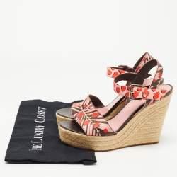 Pre Owned Louis Vuitton Pink/Brown Monogram Canvas Sugar Pink Poppy Espadrille Wedge Platform Ankle Strap Sandals Size 37