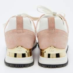 Pre Owned Louis Vuitton Pink/White Suede, Mesh and Leather Run Away Low-Top Sneakers Size 37