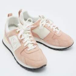 Pre Owned Louis Vuitton Pink/White Suede, Mesh and Leather Run Away Low-Top Sneakers Size 37