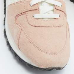 Pre Owned Louis Vuitton Pink/White Suede, Mesh and Leather Run Away Low-Top Sneakers Size 37