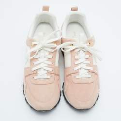 Pre Owned Louis Vuitton Pink/White Suede, Mesh and Leather Run Away Low-Top Sneakers Size 37