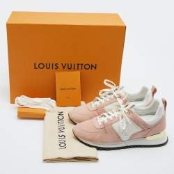 Pre Owned Louis Vuitton Pink/White Suede, Mesh and Leather Run Away Low-Top Sneakers Size 37