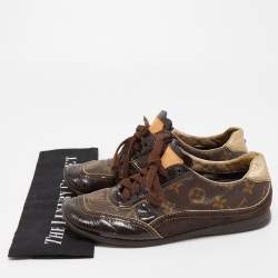 Louis Vuitton Brown Monogram Canvas and Patent Leather Globe Trotter Sneakers Size 39