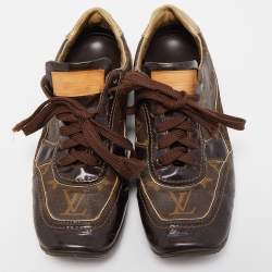 Louis Vuitton Brown Monogram Canvas and Patent Leather Globe Trotter Sneakers Size 39