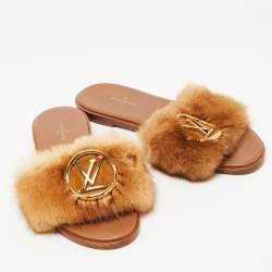 مملوكة مسبقًا Louis Vuitton Brown/Beige Fur Lock It  Sandals Size 36